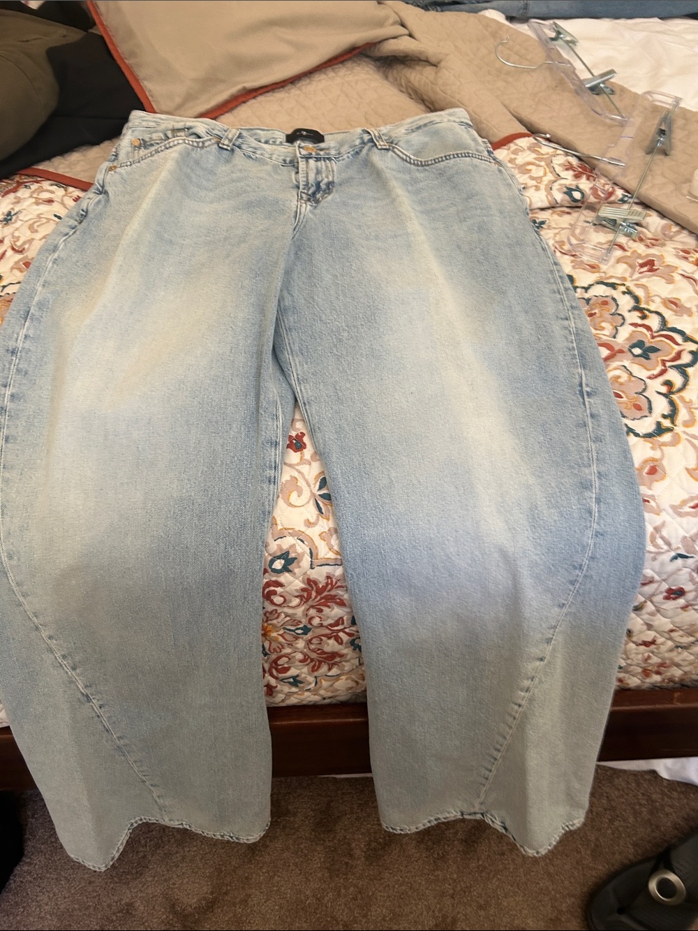 7 For All Mankind Light Wash Wide-Leg Flared Jeans